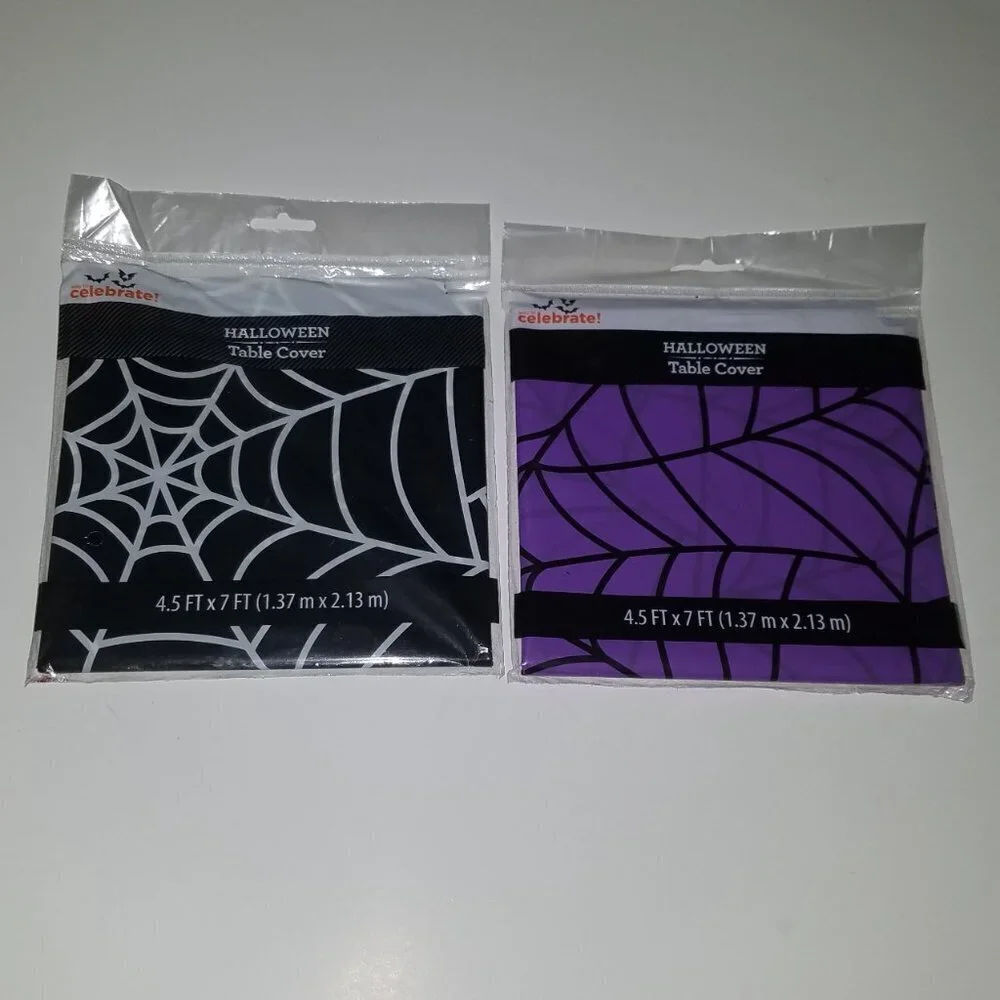 NEW 10 Packages Halloween Table Covers Lot Black Purple Spiderwebs 4.5'x7' Party
